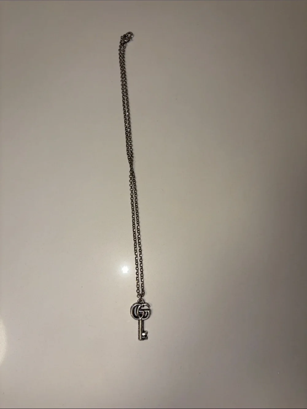 Gucci Silver Tone Key Pendant Necklace
